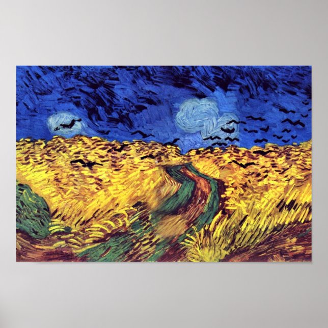 Kråkor över Wheatfield av Vincent Van Gogh Poster (Framsidan)