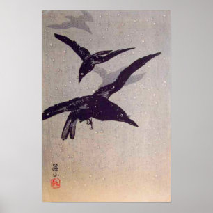 Kråkor som flyger i Snö Poster