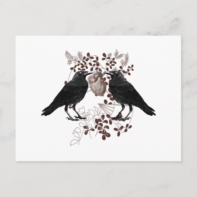 Kråkor som tävlar om hjärta vykort (Framsida)