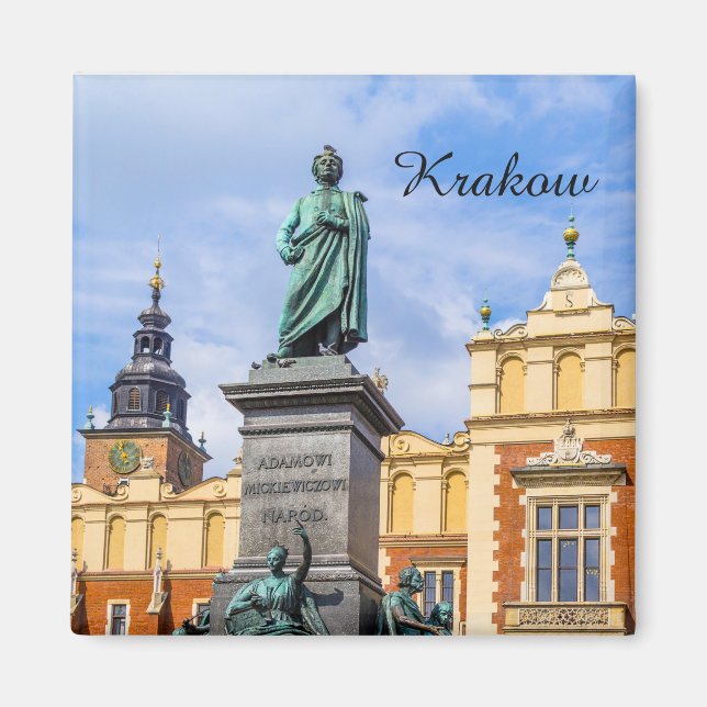 Krakow, A Mickiewicz monument, Polen, magnet (Framsidan)