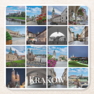 Krakow, gamla stadslandskap, Polen Underlägg Papper Kvadrat