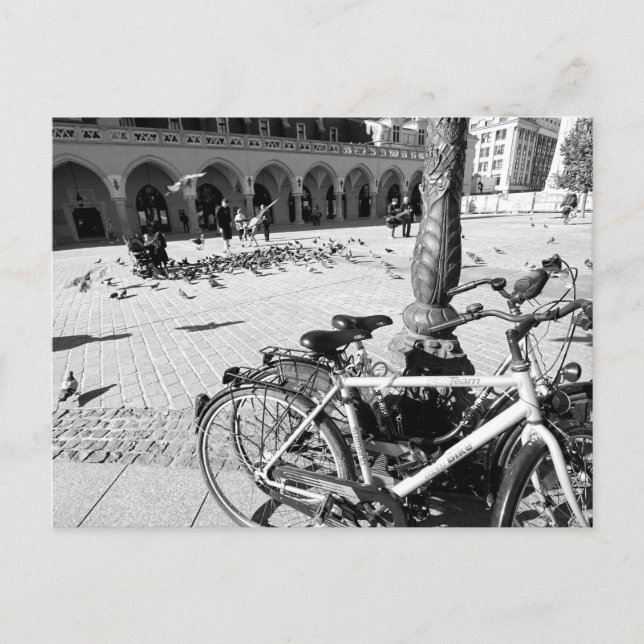 Krakow, Gamla Stan, Polen svart och vit vykort (Framsida)