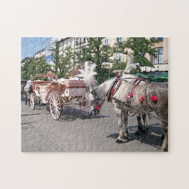 Krakow, hästdragna vagnar, huvudkvadrat pussel (Horisontell)