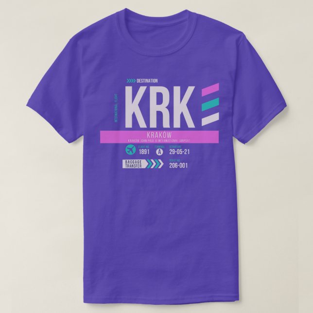 Krakow KRK Airport Code Baggage Märkre 1 T Shirt (Design framsida)