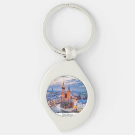 Krakow natt i Polen Swirl Silverfärgad Nyckelring