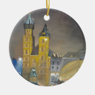 Krakow på natten julgransprydnad keramik