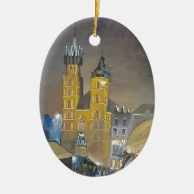 Krakow på natten julgransprydnad keramik (Framsidan)