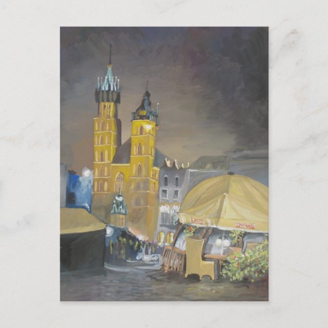 Krakow på natten vykort (Framsida)
