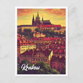 Krakow Poland Artistic Travel Illustration Vykort