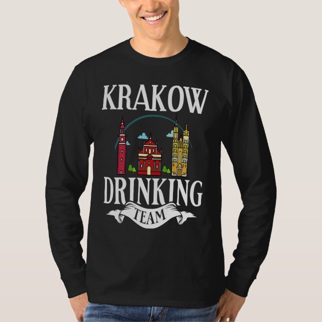 Krakow Poland City Trip Skyline Map Travel T Shirt (Framsida)