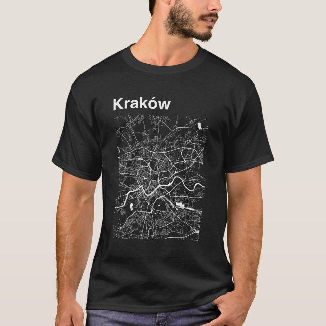 Krakow Polen Classic City Karta Graphic T Shirt (Framsida)