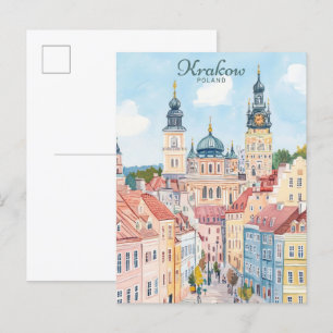 Krakow Polen Gouache Paint Illustration Travel Vykort