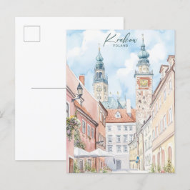 Krakow Polen Gouache Paint Illustration Travel Vykort