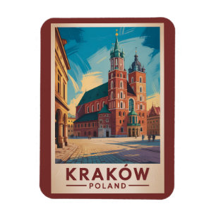 Krakow Polen Illustration Resa Konst Vintage Magnet
