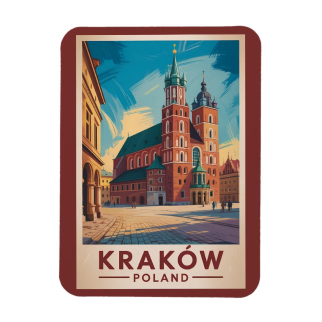 Krakow Polen Illustration Resa Konst Vintage Magnet (Vertikal)