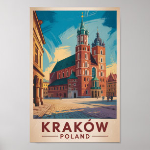 Krakow Polen Illustration Resa Konst Vintage Poster