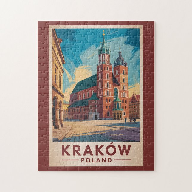 Krakow Polen Illustration Resa Konst Vintage Pussel (Vertikal)
