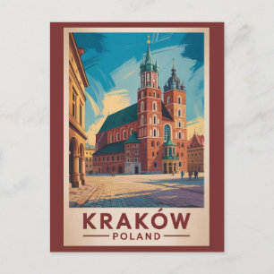 Krakow Polen Illustration Resa Konst Vintage Vykort