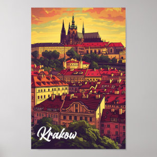 Krakow Polen Konstnärlig Resa Illustration Poster