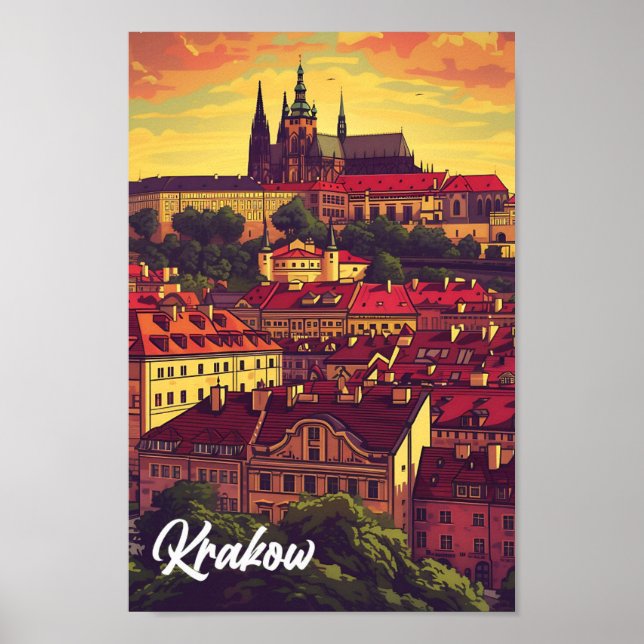 Krakow Polen Konstnärlig Resa Illustration Poster (Framsidan)