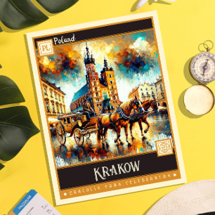 Krakow, Polen Måla Vintage Vykort