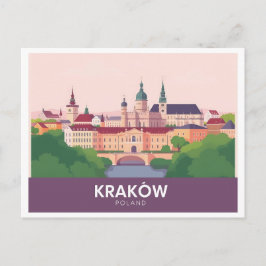 Kraków Polen Pastel Travel - Wawel Castle Vykort