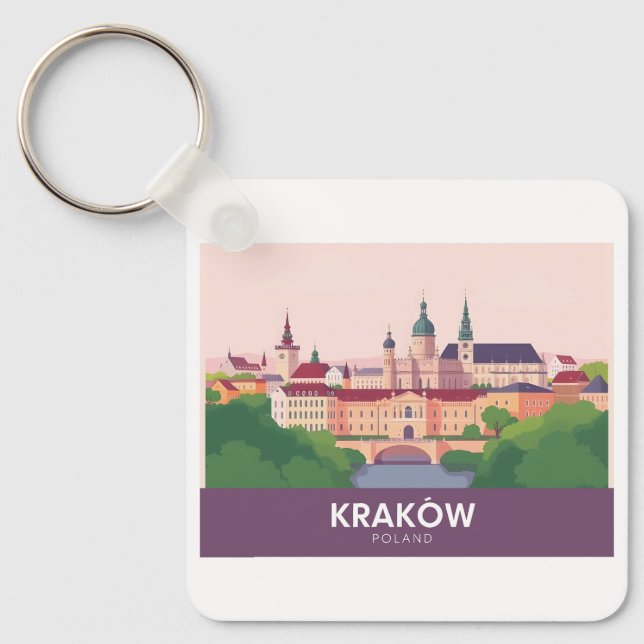 Kraków Polen Pastell Resa – Wawel Slott Nyckelring (Framsida)