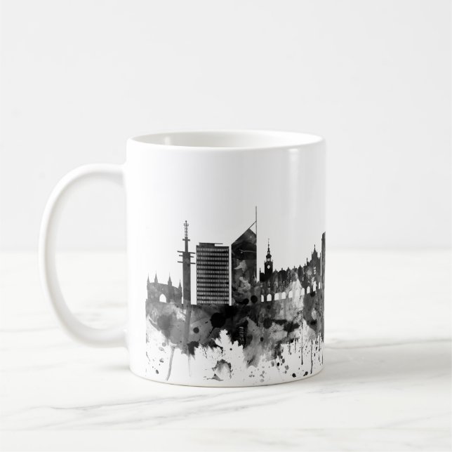 Krakow Polen Skyline BW Kaffemugg (Vänster)