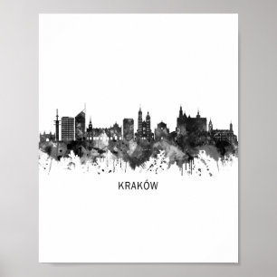 Krakow Polen Skyline BW Poster