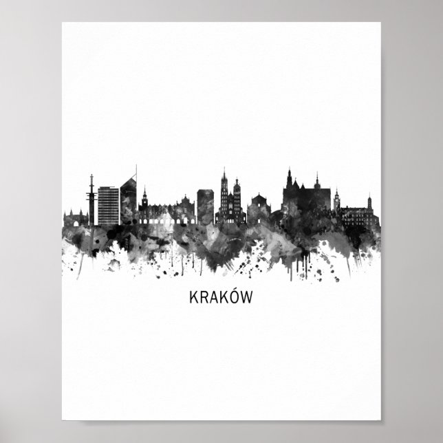 Krakow Polen Skyline BW Poster (Framsidan)
