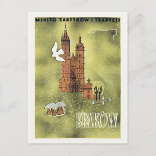 Krakow Polen Vintage affisch 1930-talet Vykort