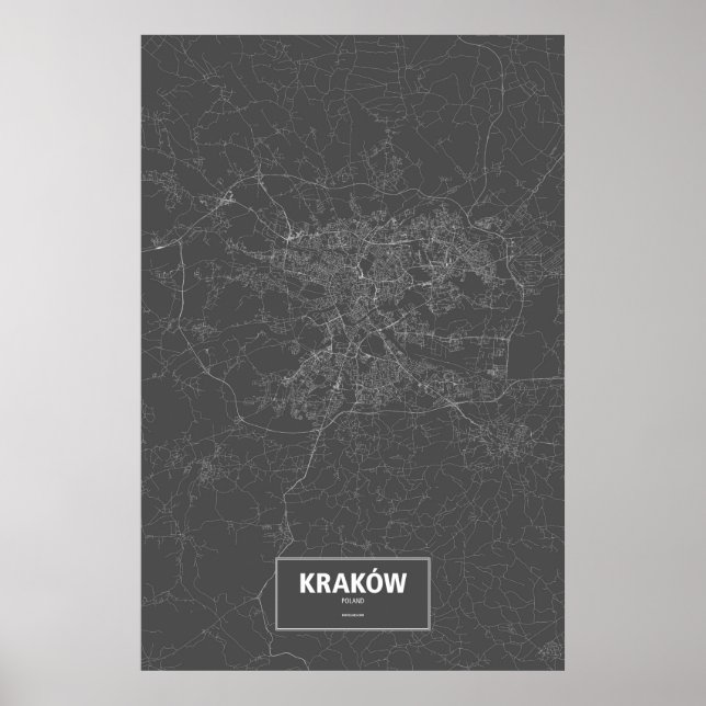 Kraków, Polen (vitt på svart) Poster (Framsidan)