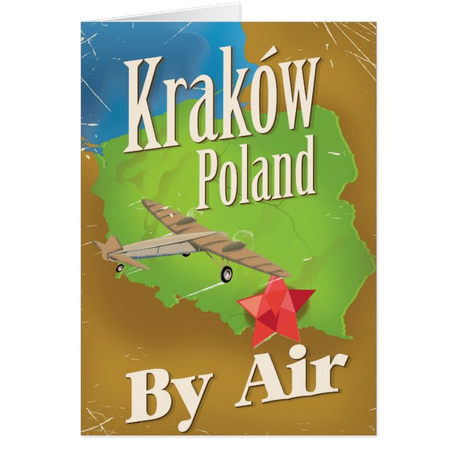 Kraków Polens flygreseaffisch för vintage Hälsningskort (Framsidan)