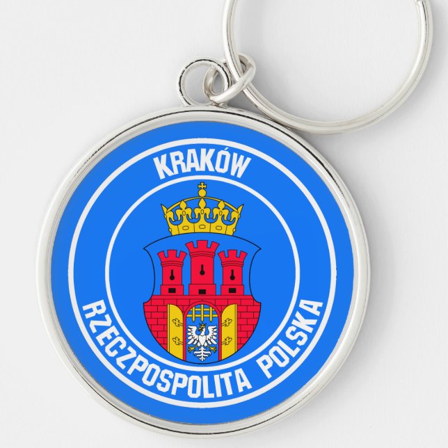 Kraków Round Emblem Rund Silverfärgad Nyckelring (Framsidan)