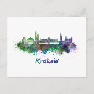 Krakow skyline i vattenfärg vykort