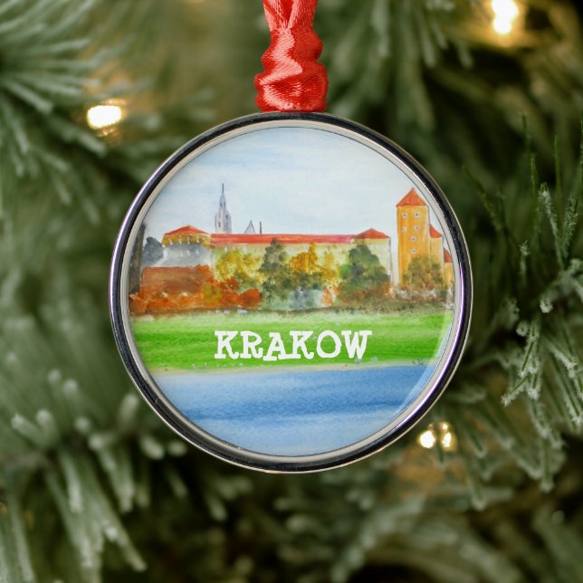 Krakow skyline in vattencolor Polen Polska Julgransprydnad Metall (Träd)