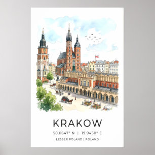 Krakow stadsbildstryck Vattenfärg och bläck (St Poster