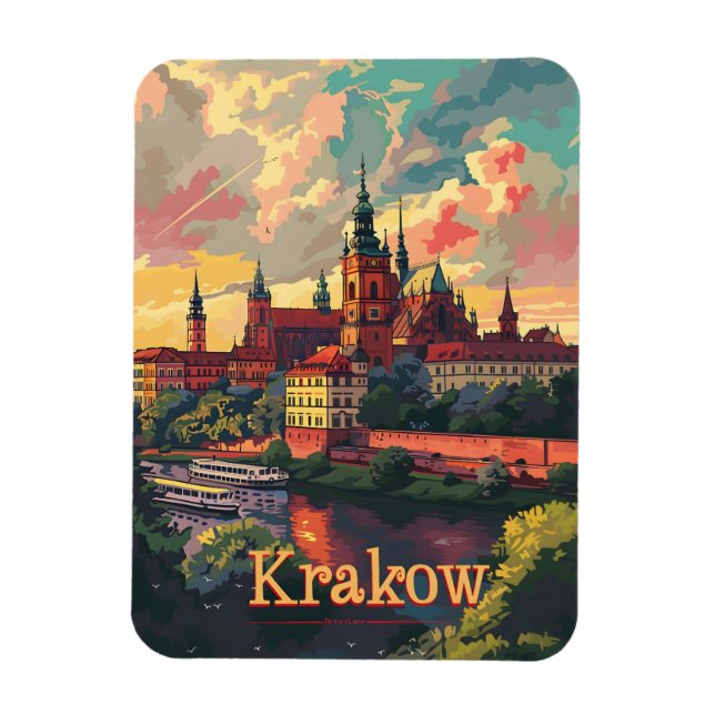Krakow sunset vintage magnet (Vertikal)