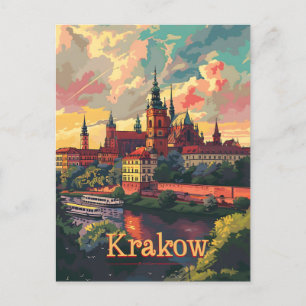 Krakow sunset vintage vykort