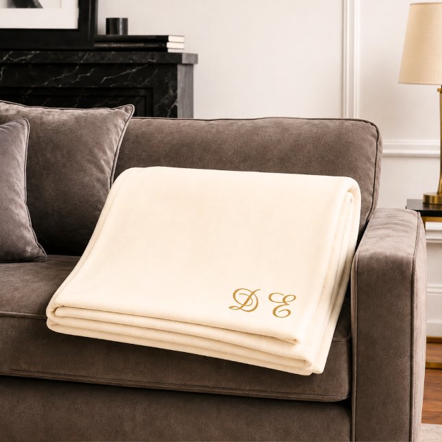 Kräm beige minimalistisk monogram fleecefilt (Skapare uppladdad)