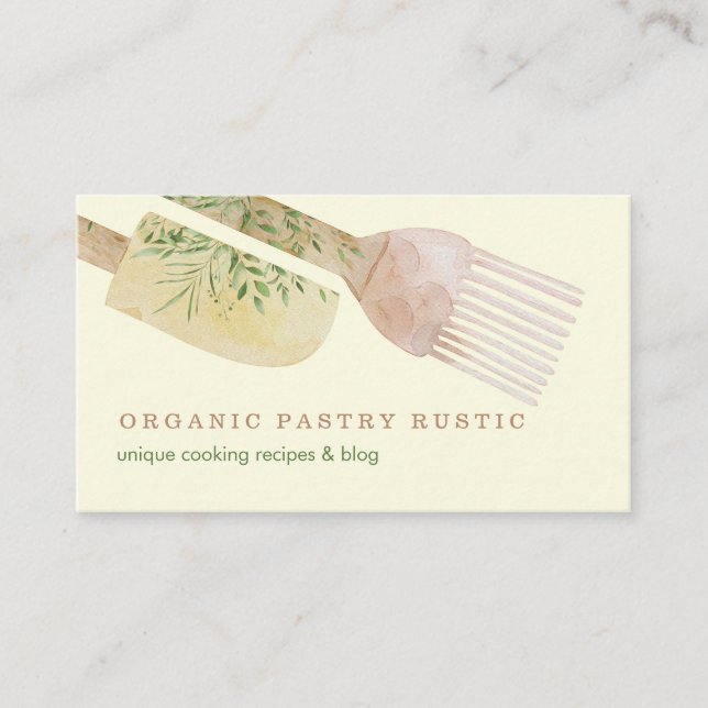 Kräm Beige Vanilj Bakverk blomster Rustika verktyg Visitkort (Framsida)