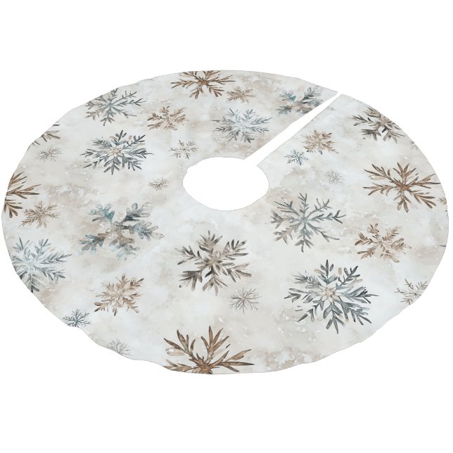 Kräm Blå Bruna Snöflingor Jul Julgransmatta Borstad Polyester (Vinklad)