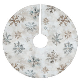 Kräm Blå Bruna Snöflingor Jul Julgransmatta Borstad Polyester