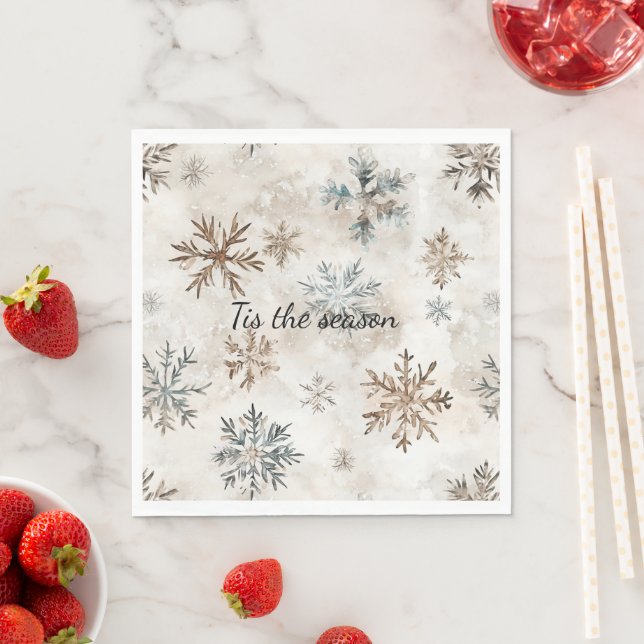 Kräm Blå Bruna Snöflingor Jul Pappersservett (Insitu)