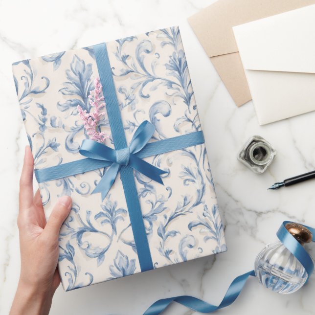 Kräm Blått Blad Bröllopsdusch  Presentpapper (Gifting)