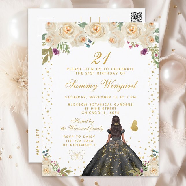 Kräm Blommig Mörk Hy Prinsessa Födelsedagsfirande Vykort (Skapare uppladdad)