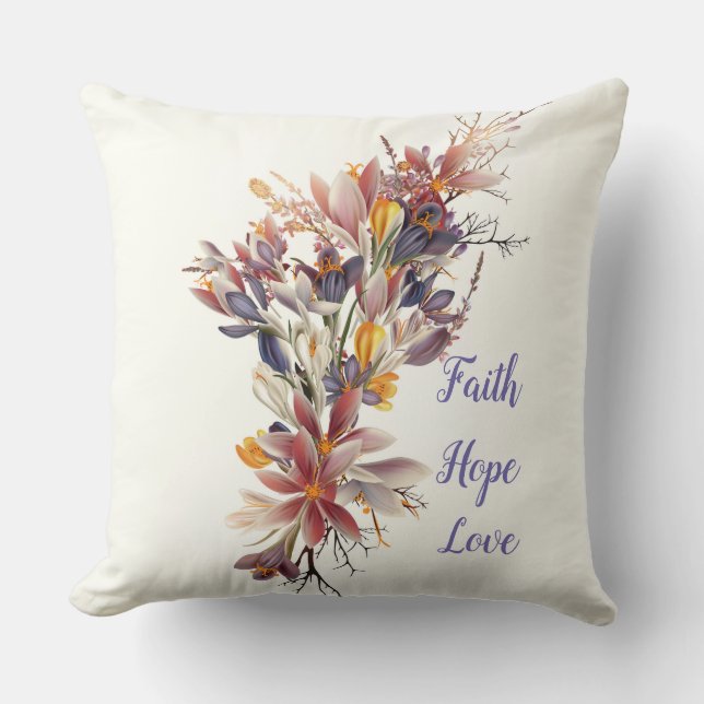 Kräm Blommig Tro Hopp Kärlek/ Randig Kudd  Kudde (Framsida)