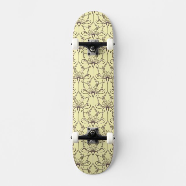 Kräm- blommönster mini skateboard bräda 18,7 cm (Framsida)