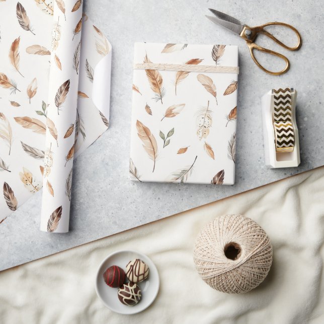 Kräm Boho Fjädrar Födelsedag Presentpapper (Hantverk)