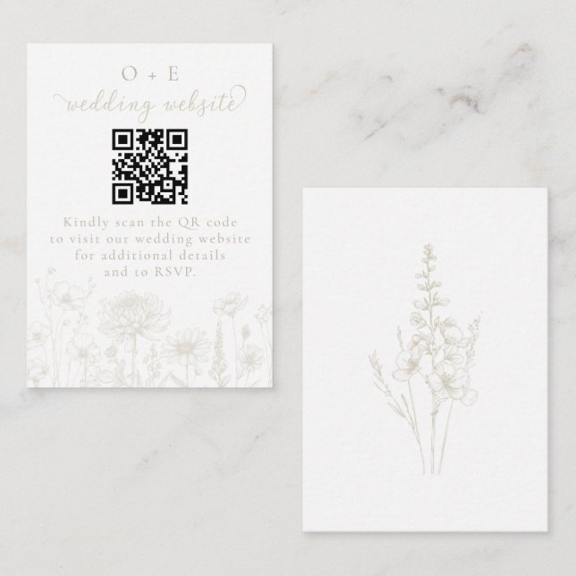 Kräm Botanisk Minimal Bröllopswebbplats QR-kod Tilläggskort (Fram/baksida)